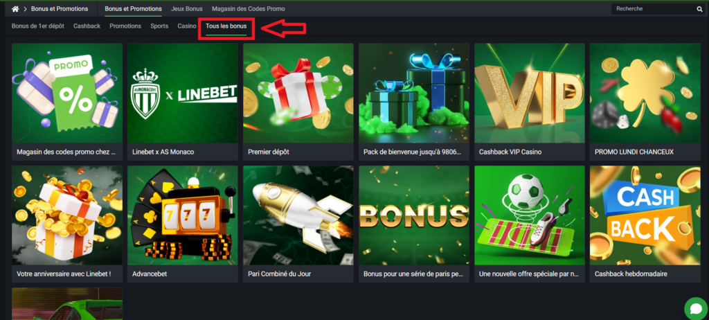 Différents bonus LineBet en ligne