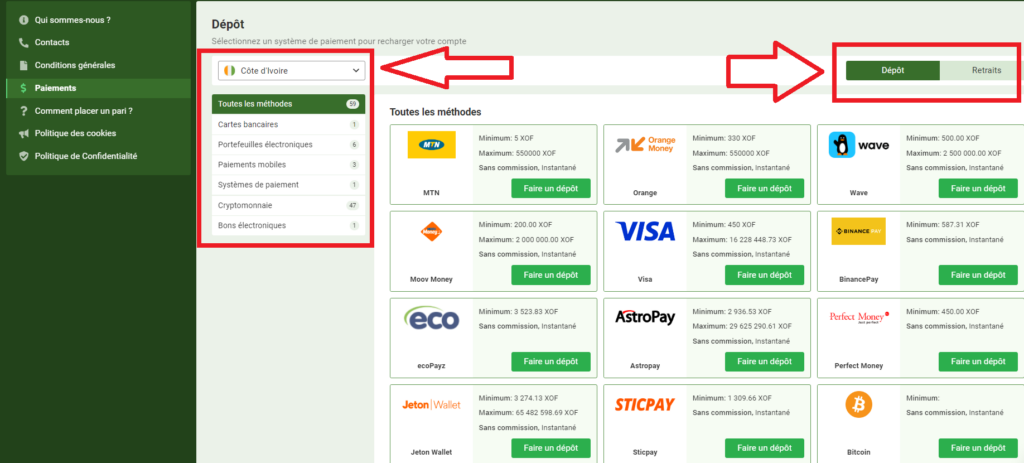 Particularités des opérations financières sur Line Bet 